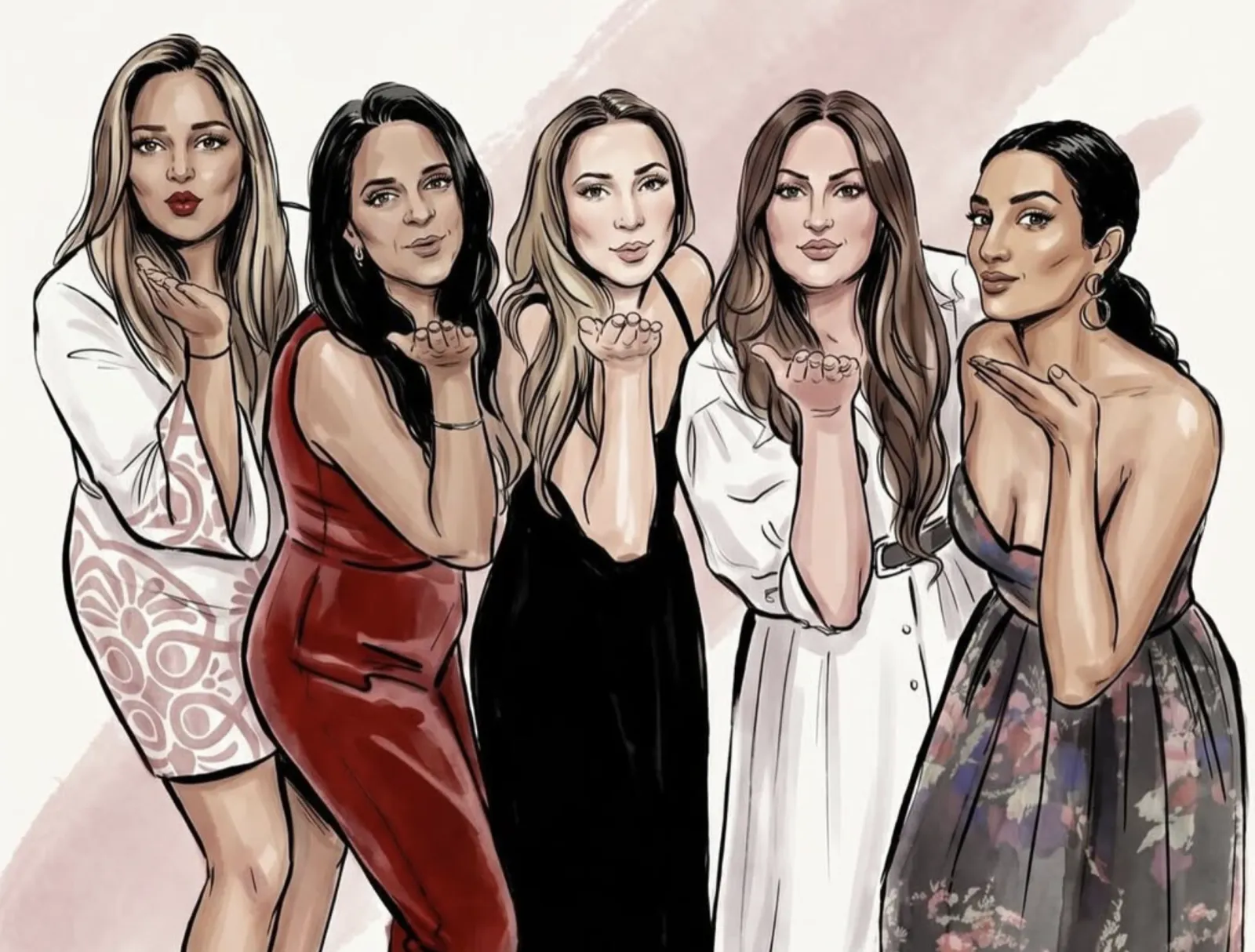Playful illustration of the Tampa Magazine Women to Watch 2026 honorees blowing kisses